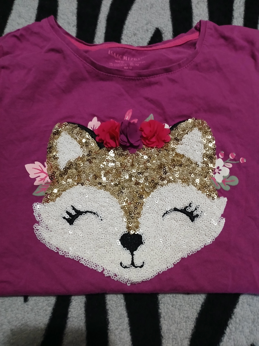 Girls Pink Sequin Fox Tee